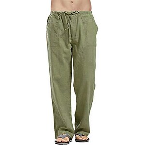 Pantaloni Uomo In Lino E Cotone – Modello Largo Con Coulisse, Taglie Forti, Tinta Unita - 3
