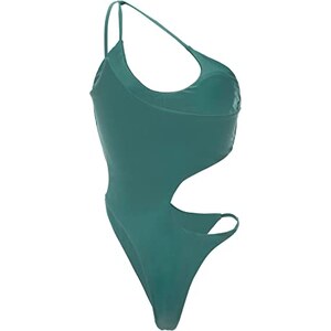 Blooming Jelly Traje de baño sexy de una pieza para mujer, de cintura alta, con corte en bloques de color, Naranja