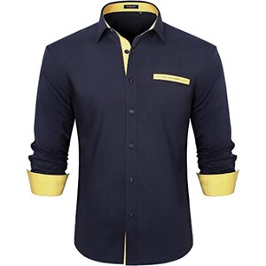 HISDERN Camicia Uomo Elegante Viola Chiaro Camicie da Uomo Manica Lunga di Cotone con Taschino Bottoni Regular Fit Formale Tinta Unita No Stiro 5XL