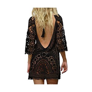 Luojida Copricostume Donna Mare Sexy in Pizzo Vestito Estivo Scollo a V Prendisole Costumi da Bagno Donna Curvy Bikini Copri Costume da Spiaggia Mini Abiti (Taglia Unica, Bianco
