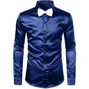 AIEOE Camicia Uomo In Raso Lucido Con Paillettes - Maniche Lunghe Per Discoteca E Festa, Taglie M-3XL