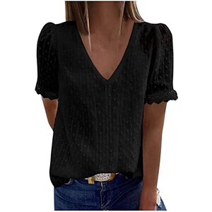 Maglietta Donna Estate - Top In Pizzo Con Spalle Scoperte, Scollo V Maniche Corte (Elegante E Sexy) - Foto 10