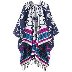AnyuA Donna Retro Poncho Scialle Mantello Cardigan con Nappa Oversize Stola Albicocca