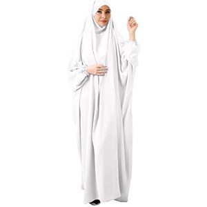 Abaya Lungo Donna Elegane Bianco, Abito Musulmano Manica Lunga, Jilbab Per Preghiera Ramadan, Caftano Turchia Arabo, Taglie Forti - 2
