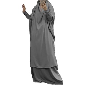 Set Abito Preghiera Islamico Donna 3 Pezzi, Abaya Aperto Con Cardigan Lungo E Grembiule. Verde Scuro, Taglia X-Large, Tessuto Misto Cotone. - 4