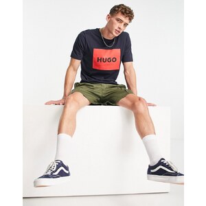 Hugo Red HUGO - T-shirt blu navy con riquadro grande con logo - Stileo.it