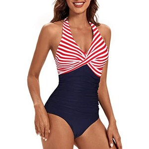 Costume Intero Da Bagno Hilor Per Donna Con Ferretto E Gonna Incrociata - Scollo A V Con Controllo Pancia, Push-up, Colore Smalto Blu Taglia 16 - 2