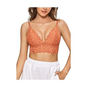 Dobreva Dobrvea Donna Reggiseno Soft Pizzo Triangolo Bralette Senza Ferretto Rosso Caramello M