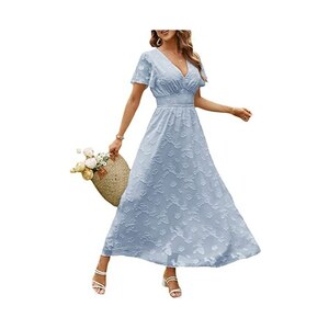 SAMHO Abito Lungo Da Donna Con Scollo A V Profondo A Maniche Corte Plissettato A Vita Alta Con Spacco Per Discoteca Feste Serate Lago 48 127672237 - Foto 5