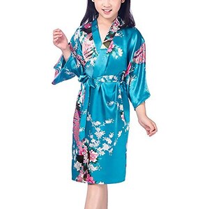 Kimono Vestaglia Lunga In Raso Per Donna – Cardigan Stampato, Ideale Per Sposa E Damigelle, Taglia Unica - 2