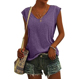 Saloogoe Maglietta Donna Estiva Manica Corta - Tessuto Texture Scollo A V, Vestibilità Larga, Moda 2024 - Floreale Rosso, Taglia XL