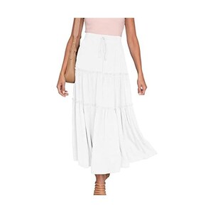 Gonna Maxi Lunga Estiva Donna Vita Alta Con Volant E Tasche | Stile Boho Gypsy Per Spiaggia E Tempo Libero