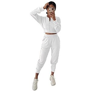 shownicer Tuta Estiva Elegante da Donna Completo Sportivo in Due Pezzi Lino Maglia a Senza Maniche Crop Top Pantaloni Lunghi Abbigliamento A Arancione S