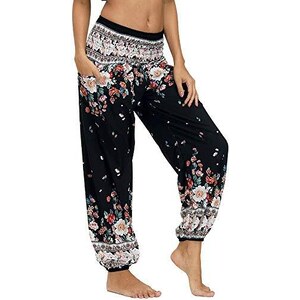 Pantaloni Donna Harem In Cotone Floreale - Elasticizzati Alla Caviglia - Vita Alta