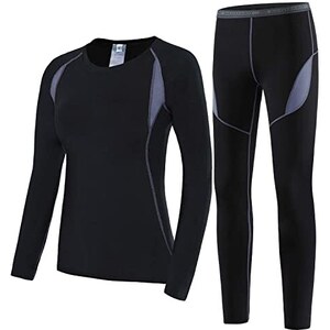 Set Intimo Termico Donna Per L'Inverno - Top E Leggings In Felpa Morbida, Taglie L E XL, Nero