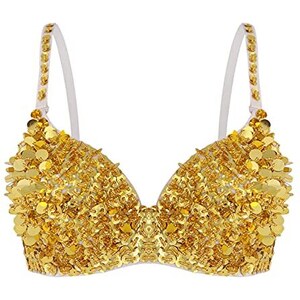 Reggiseno Con Paillettes Per Danza - Top Sexy Latino, Senza Ferretto, Per Danza Del Ventre E Festa - Foto 2