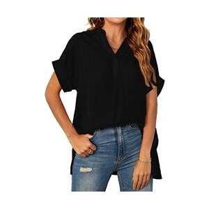 Bestgift Maglietta da donna con scollo a V, a maniche corte, basic