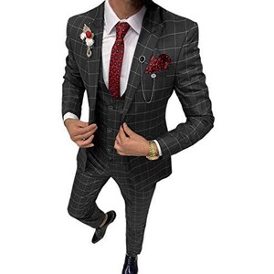 Completo 3 Pezzi Uomo A Quadri, Blazer E Pantaloni, Abito Da Sposo Smoking Formale, Su Misura
