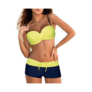 Costume Da Bagno Bikini Donna Due Pezzi - Top Reggiseno Halter E Slip A Vita Alta, Taglie Forti, Spiaggia - Foto 11