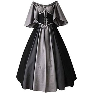 Abito Gotico Medievale Donna - Vita Alta, Maniche Corte, Stile Vintage Per Halloween E Feste Rinascimentali - Foto 3
