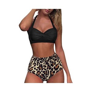 Suobstales Bikini Vita Alta Donna – Scollo A V Regolabile – Controllo Pancia – Costume Due Pezzi – Taglie S-2XL