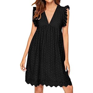 Luadnysin Abito Donna Elegante Cerimonia Estiva Da Spiaggia Con A Maniche Corte Con Scollo A V E Maniche Plissettato Corte Mare Cocktail Casual Abiti Vestiti Corto Estivo Sex Miniabito 123500919