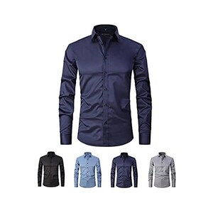 Camicia Uomo Sartoriale Blu Elegante Casual Slim Fit In Cotone Tag S M L XL XXL - Foto 8