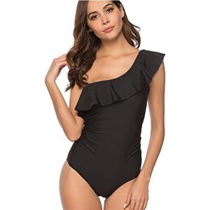 Costume Intero SHEKINI Donna A Coste - Con Volant E Controllo Pancia - Fascia Laterale Regolabile