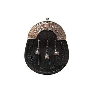 Hamilton Kilts Sporran In Pelle VERA Con Polpaccio | Cantle In Ottone E Tasselli | Accessorio Scozzese Autentico