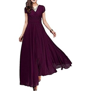 ORANDESIGNE Vestiti Della Sera Lungo Da Donna Abito Cerimonia In Chiffon Abito Da Damigella D Onore Scollo A V Abito Da Cocktail Party Abito Estivo A Maniche Corte A Viola Chiaro M 109248809