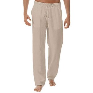 NEVRTP Pantaloni Da Spiaggia Da Uomo In Lino E Cotone, Pantaloni Lunghi