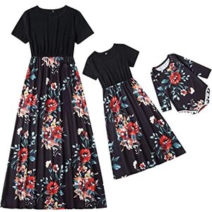 SAYOO Abito Donna E Bambina Invernale A Righe Rosse - Maglione Vestito Lungo A Manica Lunga, Abbinato Mamma E Figlia