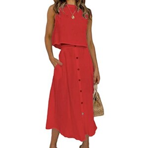 Completo Due Pezzi In Lino - Top Senza Maniche E Gonna Lunga Con Tasche, Estate - Foto 9