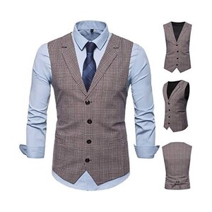 LJHH Gilet Uomo Senza Maniche Scollo A V Doppiopetto Slim Fit Elegante