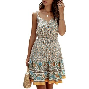 Floerns Mini Abito Estivo Donna Tribale – Scollo A V Profondo, Senza Maniche, Stampa Boho, Vestibilità Linea A, Per Spiaggia E Feste, Tessuto Morbido