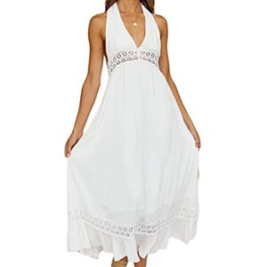 Abito Lungo Estivo In Pizzo Per Donna, Stile Boho, Spalline, Perfetto Per Spiaggia E Vacanze