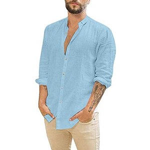 Aumelr Camicie Da Uomo In Lino Casual Con Bottoni Henley Camicie In