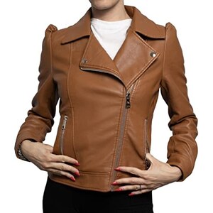 Giacca In Ecopelle QUEEN HELENA | Stile Coreano Corto | Giacchetta Biker Donna | Taglia S Nero - Foto 6