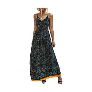 Aibrou Donna Vestito Estivo Lungo Abito, Sottoveste Donna Con 2 Tasca Da Notte Pigiama Di Cotone Scollo A V Senza Maniche Sexy Casual Elegante S Xxl