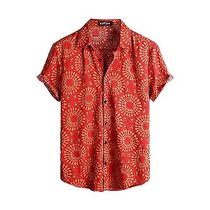 Camicia Floreale Hawaiana Uomo Manica Corta Funky Casual Hawaii Stampa Camicie Estate Spiaggia Vacanze Aloha Camicia Strisce Gialle M - Foto 7