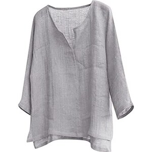 LVCBL - Camicia da uomo a maniche lunghe, estiva, per il tempo libero, in lino, vestibilità normale, grigio scuro, M