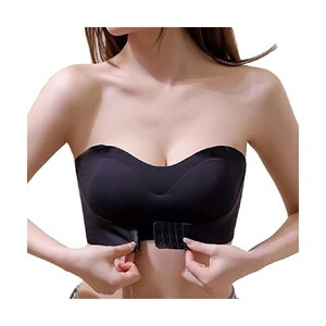 Reggiseno Senza Ferretto,Reggiseno Senza Spalline, Reggiseni Senza Ferretto A Fascia Push Up Invisibile Comodo Strapless Bra Trasparente Per Seno Grande Imbottito Apertura Frontale Cachi S - Foto 5