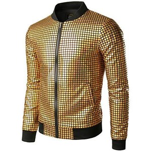JOGAL Costume da bomber da uomo con paillettes metalliche, da bomber