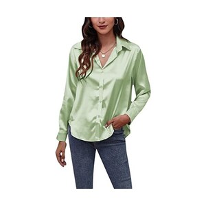 Scollo A V Camicia Donna NONSAR Con - Maniche Lunghe, In Chiffon, Elegante Per Ufficio E Casual Camicia Bottoni Tinta Unita