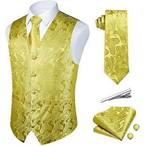 Gilet Uomo Elegante Enlision Paisley Jacquard - Set Con Cravatta E Fazzoletto - Foto 5