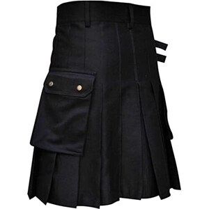 Gonna In Pelle Uomo Scozzese - Kilt Tradizionale Punk Goth Con Tasche, Nero Media - Foto 5