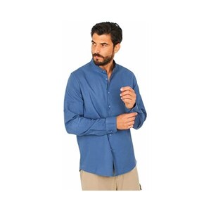 Chemise Homme Col Coréen Sorbino - Slim - Manches Longues - Taille XXL - Blanc/bleu