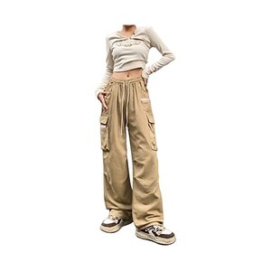 CM.YAYA Pantaloni larghi larghi da donna con tasca staccabile con cerniera 2024 Pantaloni cargo stile safari streetwear  200000345
