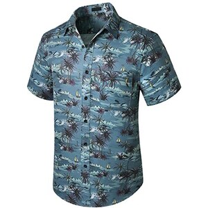 Janmid Camicia Hawaiana Uomo Floreale Maniche Corte Con Tasca – Leggera In Cotone E Lino – Spiaggia E Tempo Libero - 2