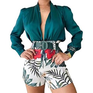 Abiti da donna in 2 pezzi, stile bohémien, estivo, casual, con stampa graffiti, set coordinato a maniche corte, camicia con bottoni e pantaloncini con